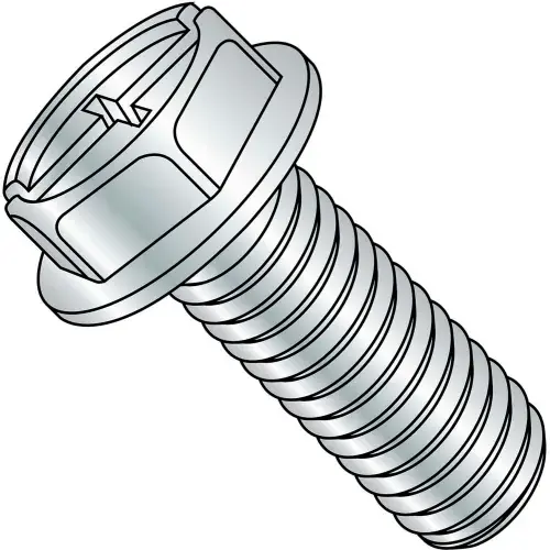 Professional Grade 1/4-20X1 Combo (Slot/Phillips) Indent Hexwasher Machine Screw Full Thread Zinc, Pkg of 2000