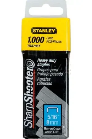 Final Sale Stanley TRA705T Heavy-Duty Narrow Crown Staples 5/16", 1,000 Pack - Pkg Qty 6