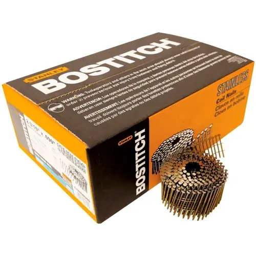 Bostitch 2-3/16" x .092 Ring Shank 15 Degree Coil Siding Nails, 3600/Qty Luxury