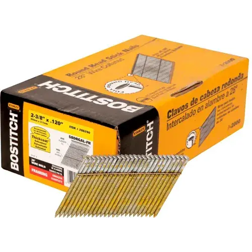 Low Price Bostitch 2-3/8" x .120 Ring Shank 28 Degree Framing Nails, Galvanized, 2000/Qty