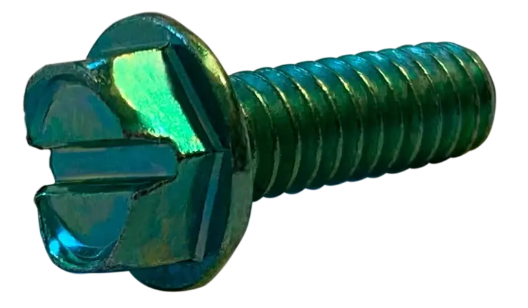 12-24 X 3/8" Machine Screws Indented Hex Head Slotted Drive Steel Zinc Green (6000/Pkg.) Affordable