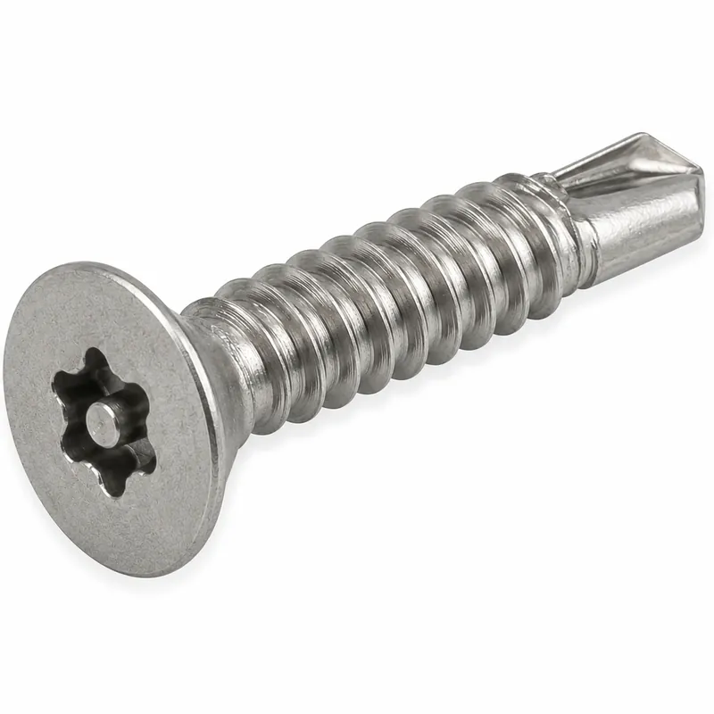 Direct From Factory 12-14 X 1" Tamper Resistant Self-Drilling Screws Flat Head Pin-In Six Lobe Drive 410 Stainless Steel (100 / Pkg.)