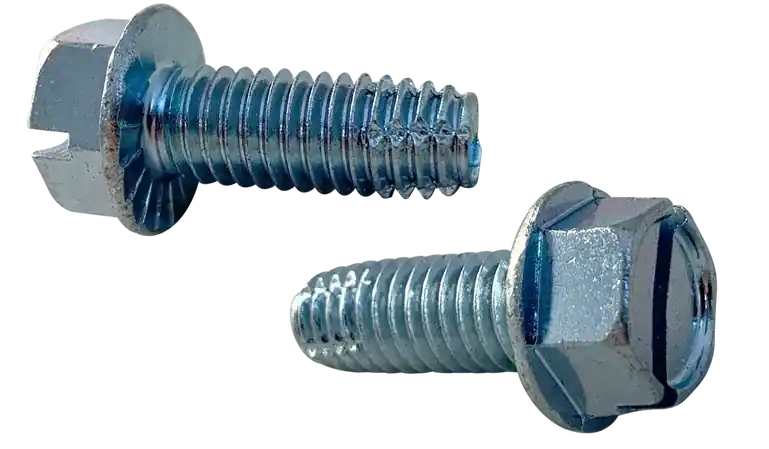 1/2-13 X 1-1/4" Type F Thread Cutting Screws Serrated Indented Hex Washer Head Slotted Drive Steel Zinc & Bake (200 / Pkg.) Certified