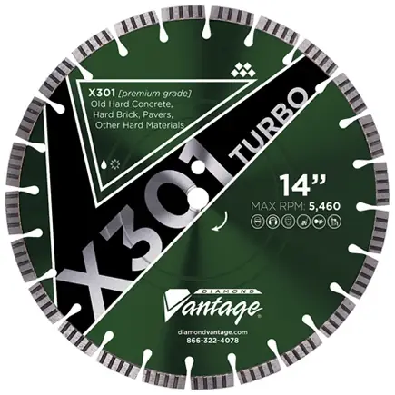Diamond Vantage 2414EZX3-1T 24" x 0.140" x 1" Diamond Blade for Hard Concrete/Reinforced Concrete/Hard Paver Brick/Concrete Pipe/Terrazzo X301 TURBO - HARD Materials Reduced Price