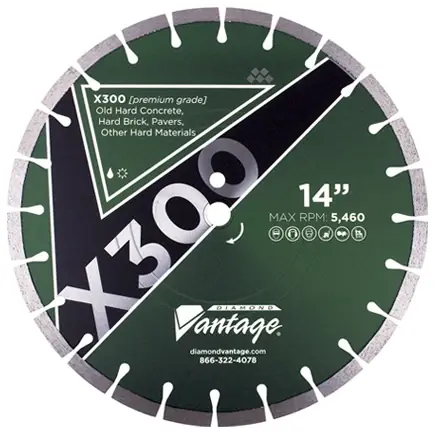 Diamond Vantage 1212BX3-1 12" x 0.125" Diamond Blade for Hard Concrete/Reinforced Concrete/Hard Paver Brick/Concrete Pipe/Terrazzo X300 - HARD Materials Buy Direct
