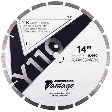 Buy Today Diamond Vantage 1212BY1-1 12" x 0.125" Diamond Blade for Hard Material Y110 - HARD Materials