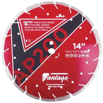 Diamond Vantage 1612EX1-AP 16" x 0.125" Diamond Blade for Asphalt/Reinforced Concrete/Brick/Block/Cured Concrete AP200 - ALL PURPOSE Special Discount