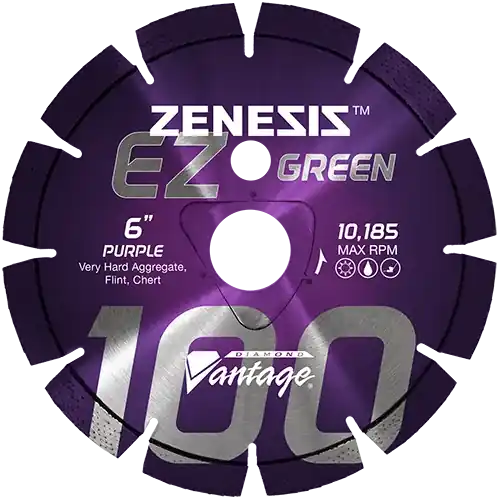 Final Sale Diamond Vantage 1412EZ100Z 14" x 0.125" Early Entry Saw Diamond Blade for Very Hard Aggregate/Early Entry Green Concrete/Flint/Chert Z100 PURPLE