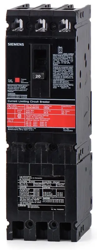 Free Returns Siemens CED63B020L - 20A 3 Pole Molded Case Circuit Breaker