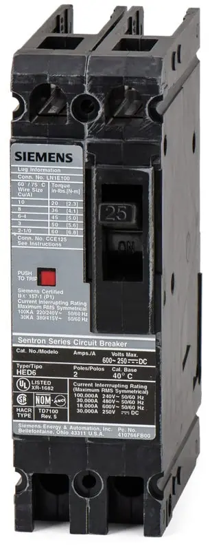 Last Chance Siemens HHED62B025L - 25A 2 Pole Molded Case Circuit Breaker