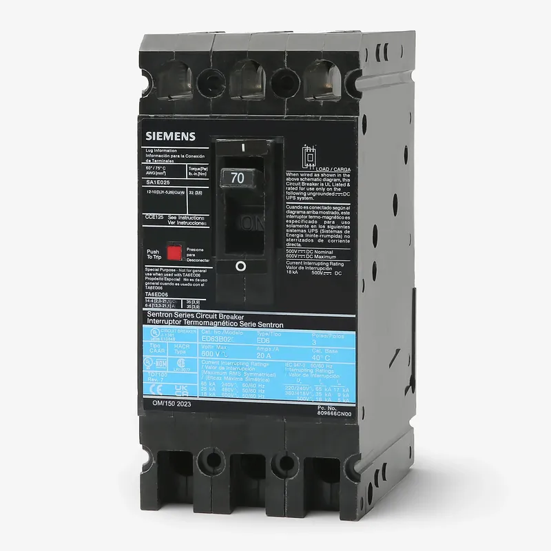 Buy Online Siemens ED43B070L - 70A 3 Pole Molded Case Circuit Breaker