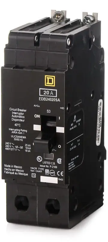 Square D EDB24020SA - 20A 2 Pole Molded Case Circuit Breaker Fresh Stock