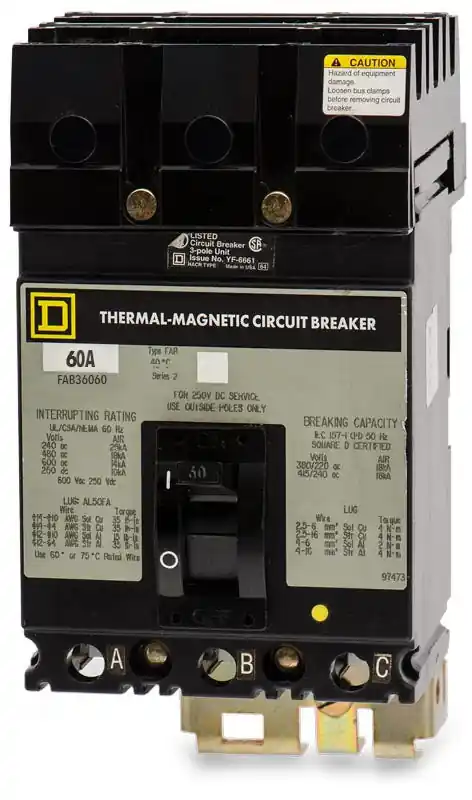 Square D FAB36060 - 60A 3 Pole Molded Case Circuit Breaker Super Sale