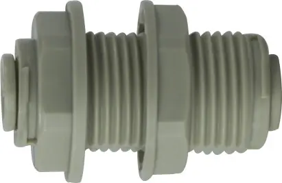 Limited Time Midland Metal 20128P Bulkhead Union, 3/8 in Push-In Tube x 3/8 in Push-In Tube, Plastic