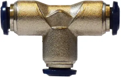 Midland Metal 20031N Union Tee, 5/16 in Push-In x 5/16 in Push-In x 5/16 in Push-In, Brass, Nickel-Plated Clearance