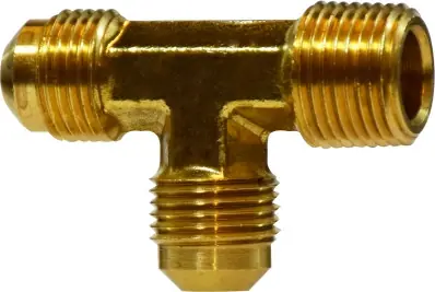 Midland Metal 10340 Run Tee, 3/8 in SAE 45 deg Male Flared x 1/2 in Male NPTF x 3/8 in SAE 45 deg Male Flared Clearance