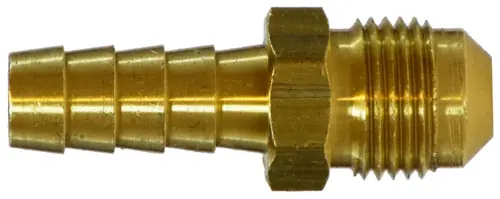 Shop Now Midland Metal 32083 Adapter, 5/16 in Hose Barbed x 5/16 in Male BSPT 45 deg Flared, Brass
