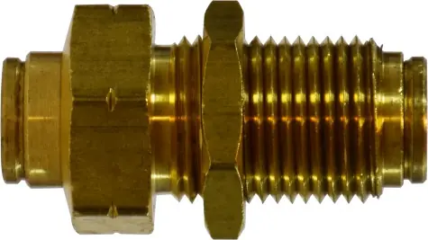 Midland Metal 20129 Bulkhead Union, 1/2 in Push-In x 1/2 in Push-In, Brass Time-Limited