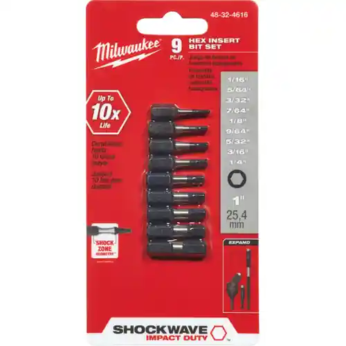 Milwaukee Tool 48-32-4616 9PC SHOCKWAVE Impact Duty 1" Hex Insert Bit Set, 3 Pack Final Sale