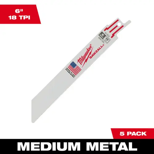 Milwaukee Tool 48-00-5184 6" 18 TPI SAWZALL Blade for Medium Metal (5 PK) New Release
