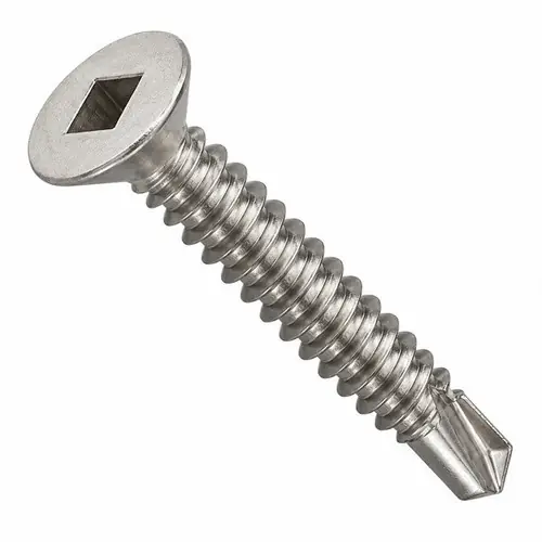 High Quality 10-16 x 3/4" Self-Drilling Screws, Square Drive Flat Head, 3 Point BSD, 410 Stainless Steel, Full Thread, Hardened, Qty 500