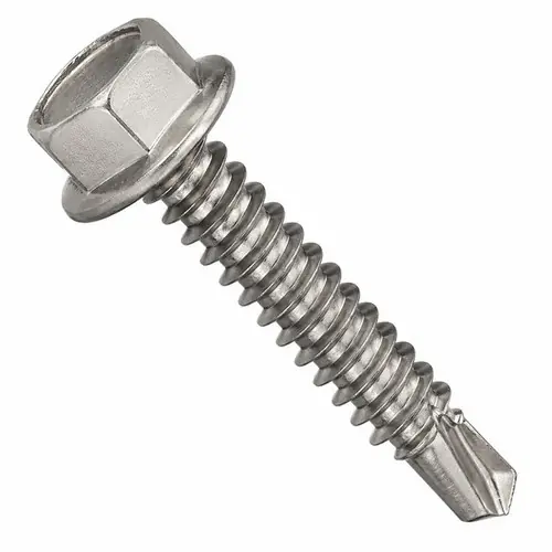 Big Sale 1/4"-14 x 4" Self-Drilling Screws, Unslotted Indent Hex Washer Head HWH, 3 Point BSD, 410 Stainless Steel, Full Thread, Hardened, Qty 100