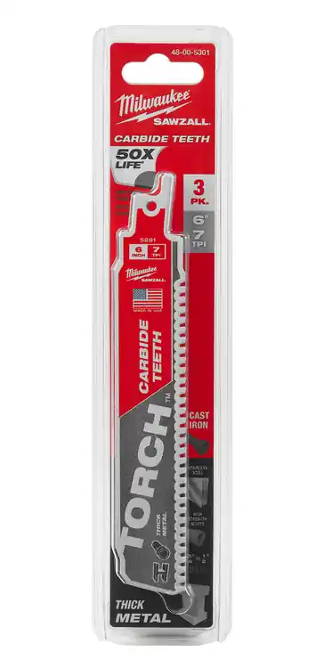 Milwaukee Tool 48-00-5301 6" 8 TPI TORCH with Carbide Teeth SAWZALL Blades (3 PK) Price Cut