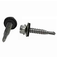10-16 x 7/8" Self-Drilling Screws, Unslotted Indent Hex Washer Head HWH, 3 Point BSD, w/ Bonded Washer, 410 Stainless Steel, Full Thread, Qty 500 Top Rated