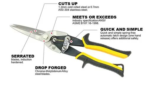 Popular Long Cut Proferred Aviation Snips, Tpr Grip, Qty 1
