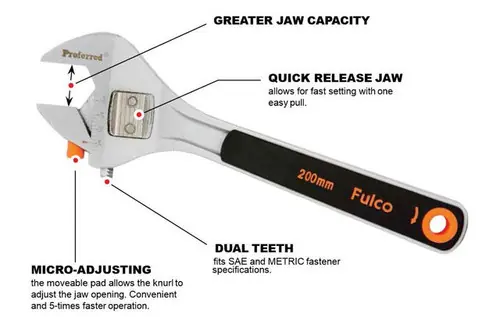 8" Matte Proferred Quick Snap Adjustable Wrench , Matte Finish, Qty 1 Fresh Stock