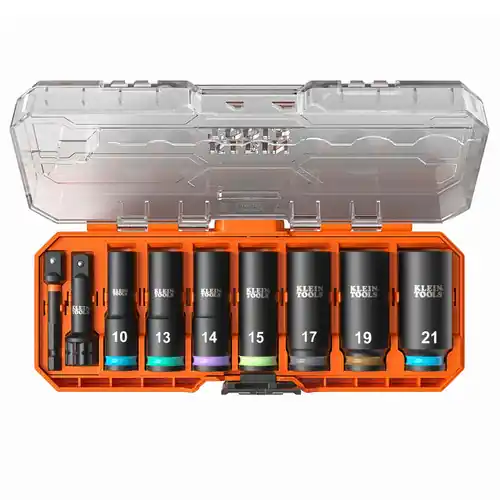 Klein Tools 65109IMPCTM KNECT Deep-Well 3/8-Inch Drive Impact Socket Set, Metric, 9-Piece Premium