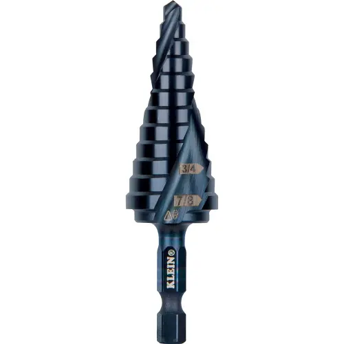 Get Yours Klein Tools QRST14 Step Drill Bit, Quick Release, Double Spiral Flute, 3/16 to 7/8-Inch