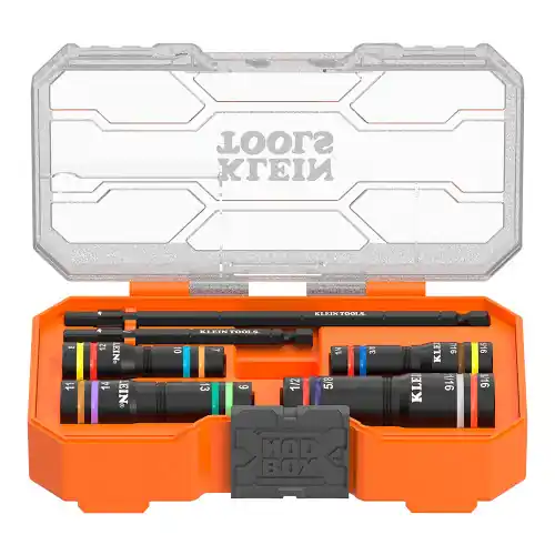 Clearance Klein Tools 654QS KNECT Quad-16 Heavy-Duty Impact Flip Sockets, SAE and Metric, 6-Piece