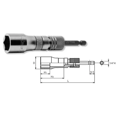 Ko-ken BD042E-19 1/4 Hex Dr. Long Socket 19mm 6 point 111mm Exchangeable Drive shank Fan Favorite