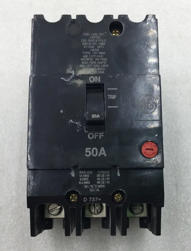 Fan Favorite General Electric TEY350 50 Amp 3 Pole 480V Circuit Breaker - Cosmetic Flaw