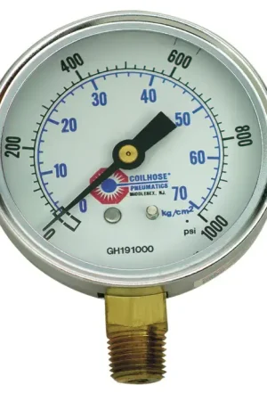 Last Chance COILHOSE PNEUMATICS GH191000 1/4" Bottom (LM) Connection, 0-1,000 PSI Pressure Range, Glass Lens Pressure Gauge