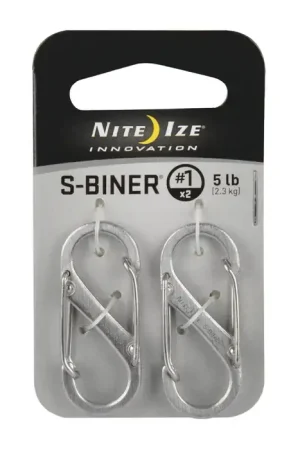 NITE IZE SB1-2PK-11 Dual Carabiner Type, Stainless Steel Color Key Ring Final Sale