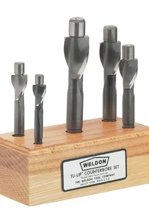 Fan Favorite WELDON 99024 13/32", 1/2", 19/32", 11/16", 25/32" 1/32" Oversize Pilot, 5 PC. High Speed Steel Solid Integral Pilot Type Counterbore Sets