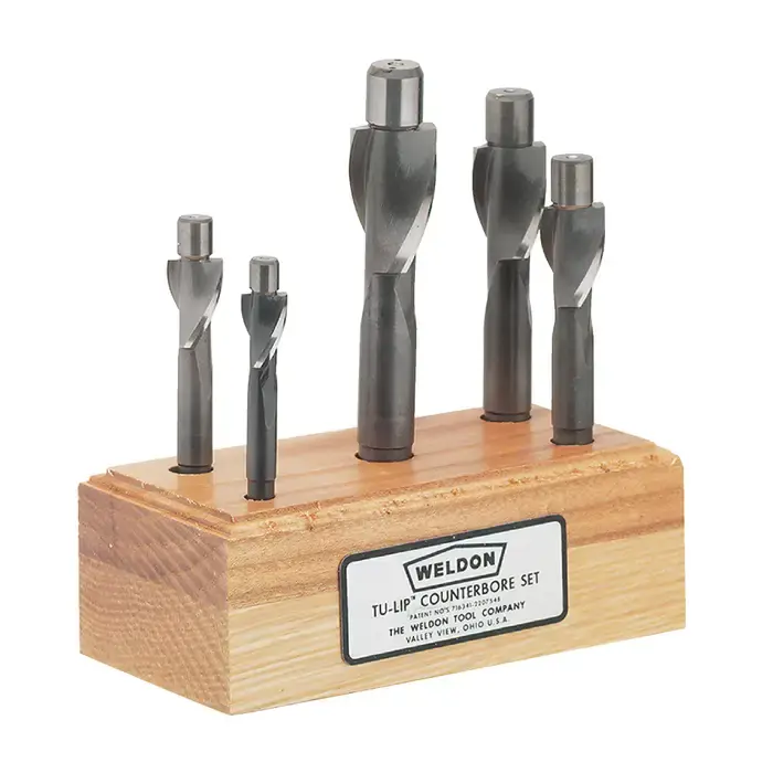 Fan Favorite WELDON 99024 13/32", 1/2", 19/32", 11/16", 25/32" 1/32" Oversize Pilot, 5 PC. High Speed Steel Solid Integral Pilot Type Counterbore Sets