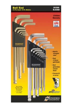 Top Rated BONDHUS 20399 .050" to 3/8", 1.5mm to 10mm Hex Size, Assorted Long Arm Length, BriteGuard & GoldGuard Finish Ball Key