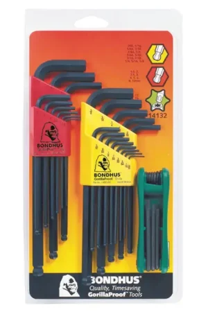 BONDHUS 14132 .050" to 3/8", 1.5mm to 10mm Hex Size, Assorted Long Arm Length, ProGuard Finish Ball Key Limited Time