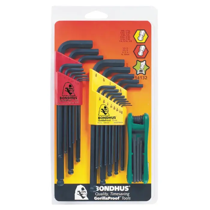 BONDHUS 14132 .050" to 3/8", 1.5mm to 10mm Hex Size, Assorted Long Arm Length, ProGuard Finish Ball Key Limited Time