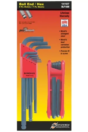 BONDHUS 14187 1.5mm - 10mm Size, Balldriver® L-Wrench & Gorilla Grip Hex Key Fold-Up Set Type, Proguard Finish Combination Set Popular