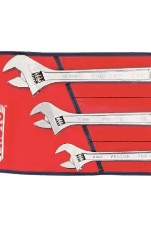 Super Sale PROTO J795 Satin Chrome Finish Adjustable Wrench Set Type, 8", 10", 12" Size, 1-1/8", 1-5/16", 1-1/2" Maximum Opening Adjustable Wrench